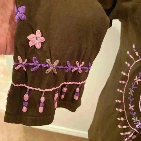 Women's Long Sleeve Embroidered Boho Natural Short Cotton Dress medium - Picture 4 of 13